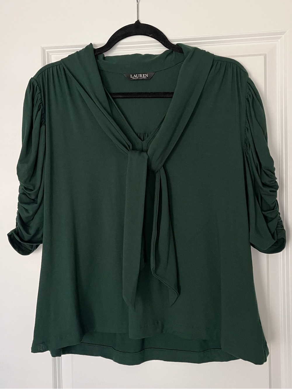 Ralph Lauren Dark Green Tie-Neck Blouse